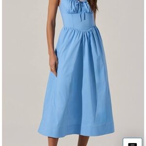 Astr Light Blue Midi Dress with Fitted Waist